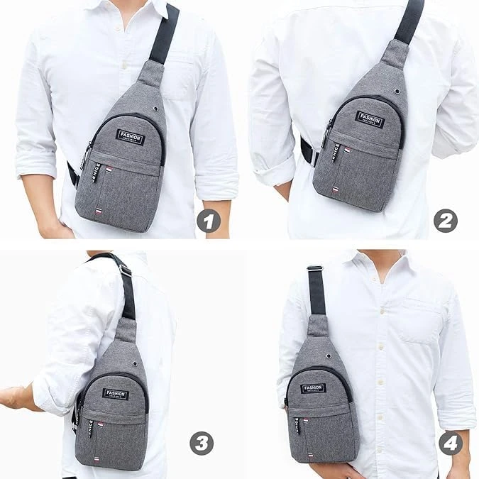 Sling Bag Crossbody Backpack for Men & Women – Chest Bag for Travel, Hiking, Cycling (Grey)