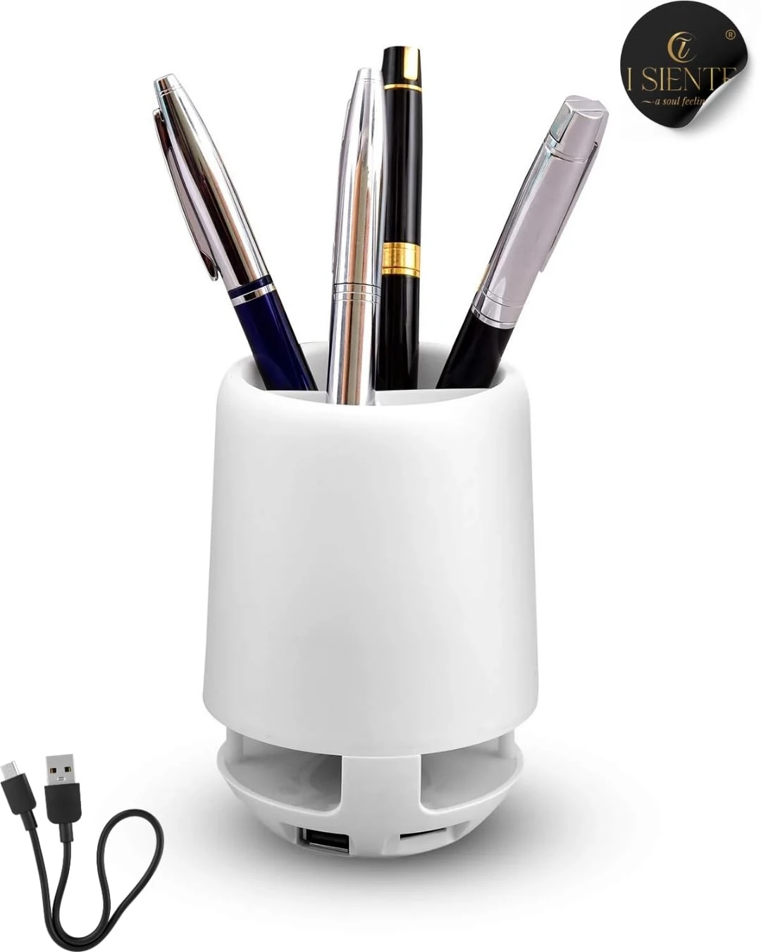 Pen Stand Speaker with Changing Lights Stationery Holder with Wireless Bluetooth Speaker Supports AUX USB Pendrive TF Card Micro SD Card for Office Table Desk Pencil Holder Organizer (White)