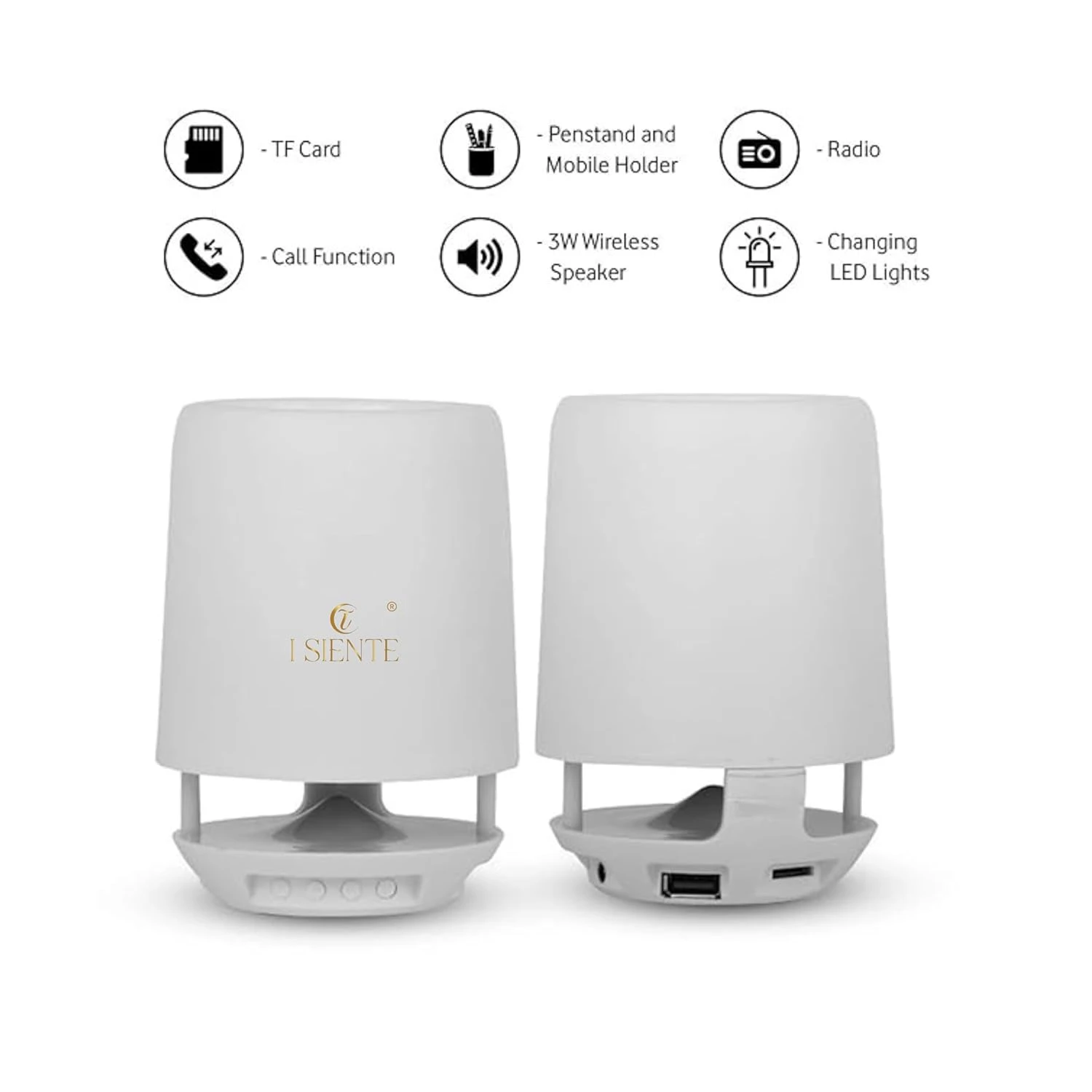 Pen Stand Speaker with Changing Lights Stationery Holder with Wireless Bluetooth Speaker Supports AUX USB Pendrive TF Card Micro SD Card for Office Table Desk Pencil Holder Organizer (White)