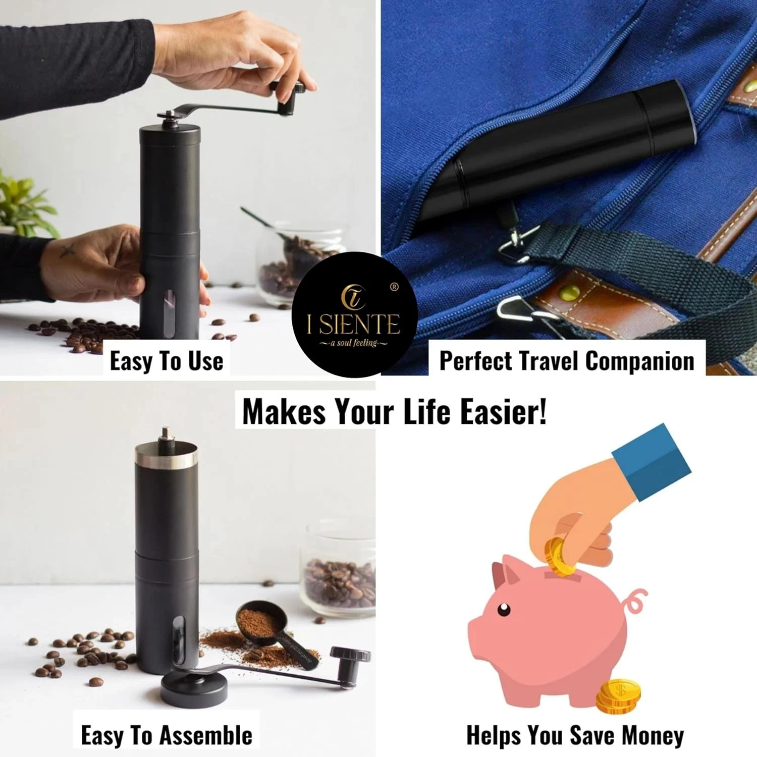 Manual Coffee Bean Grinder – 18 Adjustable Grind Settings for Pour Over, Drip Coffee, Espresso, Moka Pot & Aeropress (Black)