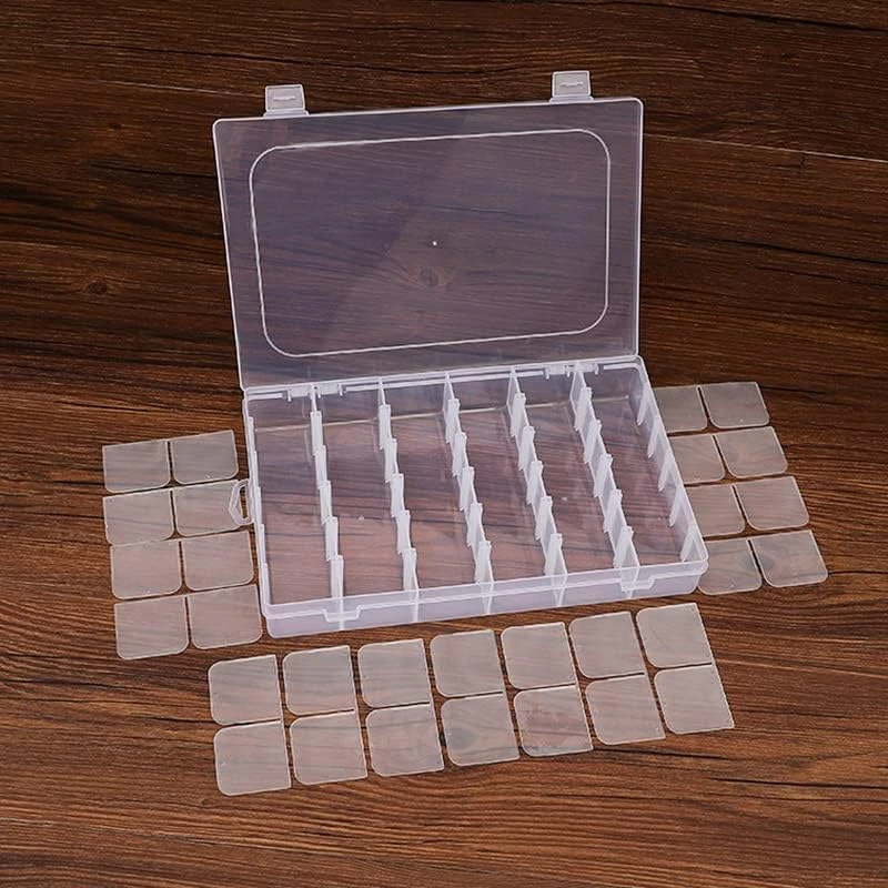 Transparent Jewelry Storage Box for Earring Hooks – 36 Grids with Adjustable Dividers – Rectangular Organizer for Beads, Earrings, and Small Jewelry – Size 27.6 x 17.8 x 4.5 cm