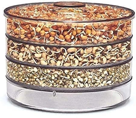Sprout Maker with 4 Compartments, 4-Layer Plastic Sprouting Jar for Grains, Seeds, Dal, Channa, and Chole (500ml)
