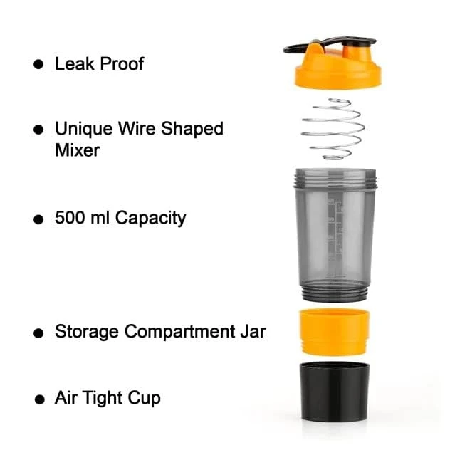 Gym Protein Shaker Bottle with Free Hand Grip Strengthener | Whey Protein and Mass Gainer Shaker Blender with Mixer Ball (500 ml)