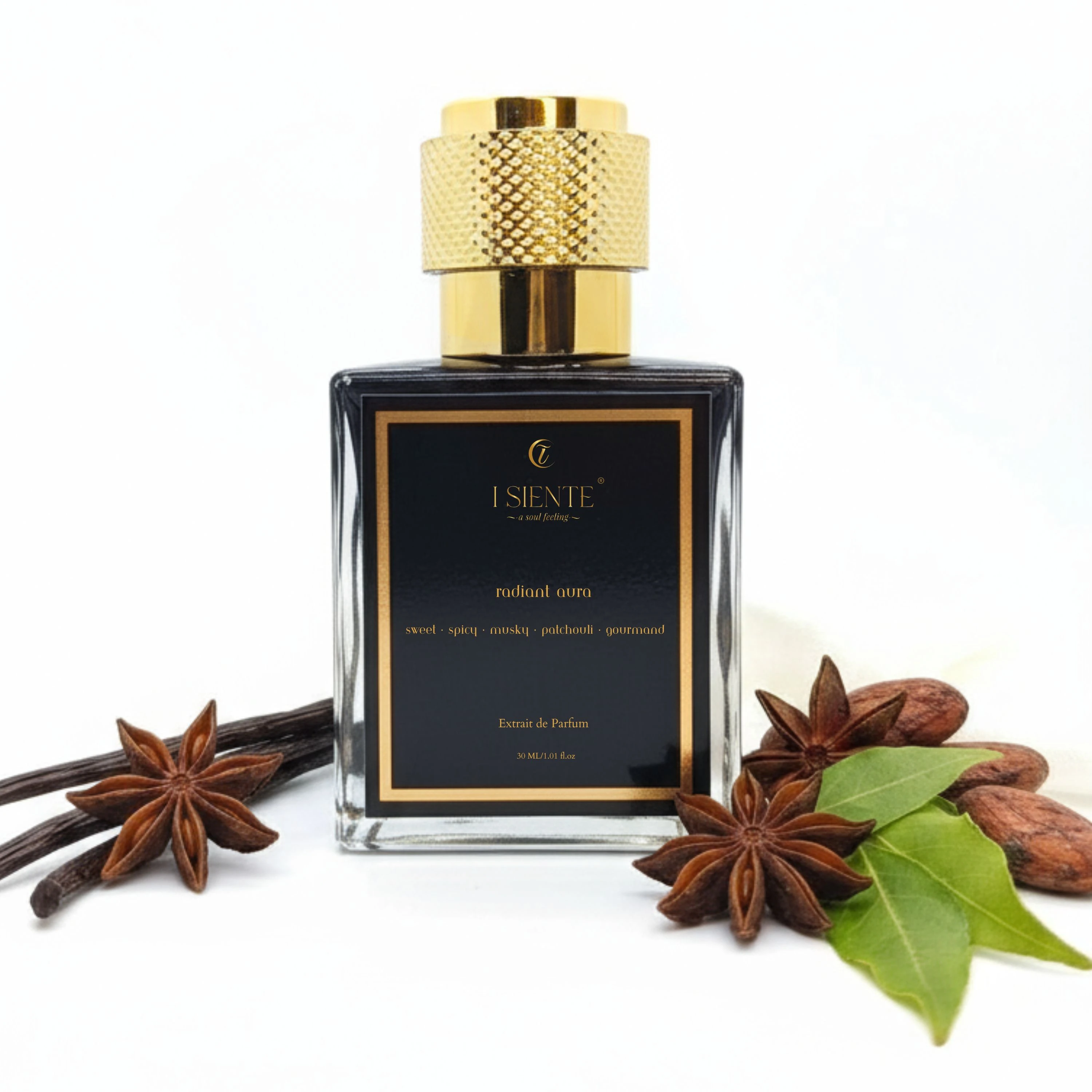 Radiant Aura Extrait de Parfum 30ml | Long Lasting Unisex Perfume | Sweet, Spicy & Musky Fragrance with Patchouli & Gourmand Notes | Luxury Fragrance Gift