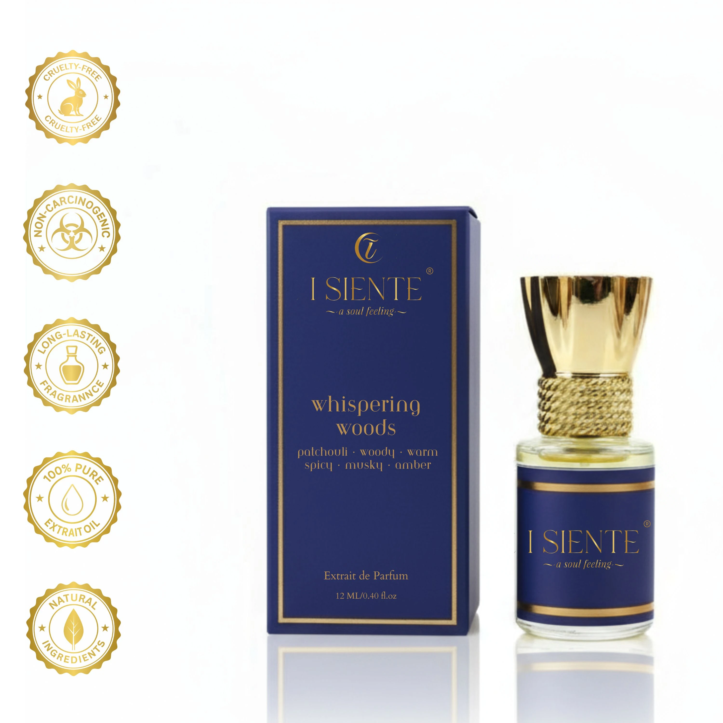 Whispering Woods Extrait de Parfum Unisex Roll-On | 12ml | 100% Pure Concentration | Patchouli, Woody, Warm Spicy, Musky & Amber Notes | 24 Hour Long Lasting Perfume | Premium Luxury Fragrance Gift