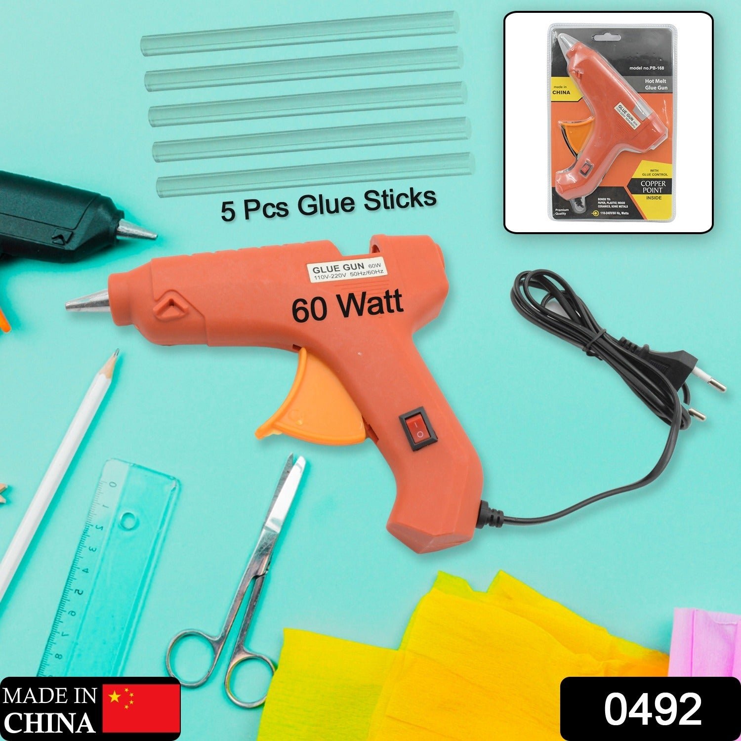 0492 Professional 60 Watt with 5 Pcs Hot Melt Glue Stick & ON/Off ...